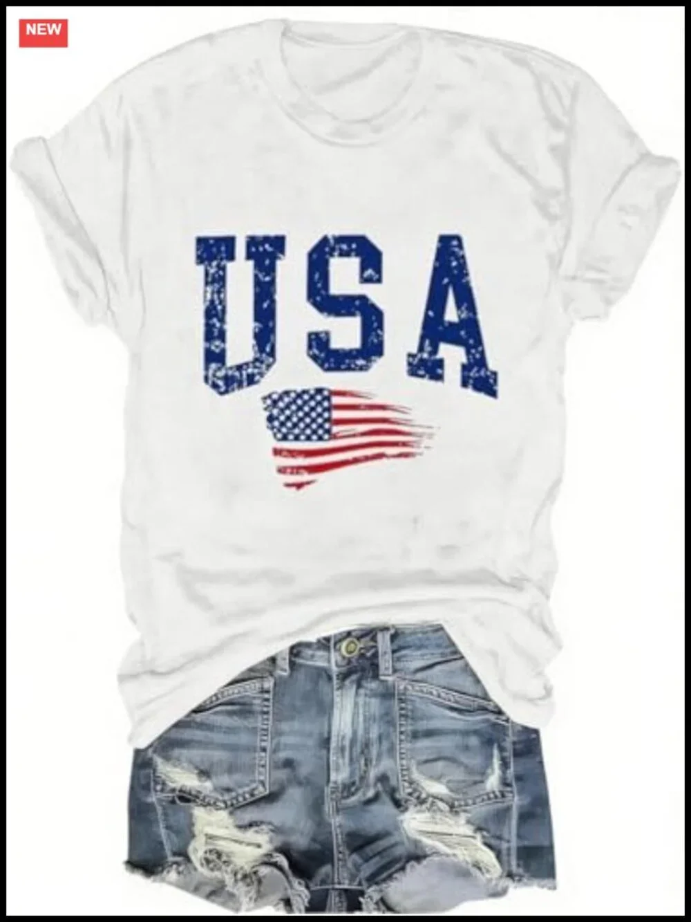 Women's American Flag Graphic Tee 4th of July Cotton Blend Short Sleeve Casual